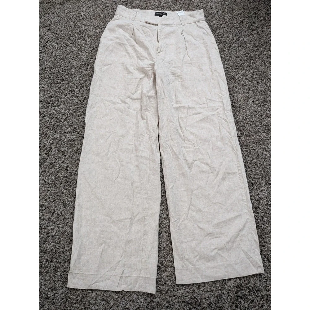 Banana Republic Linen Blend Wide Leg High Waist Paints Women's Size 12 Beige‎